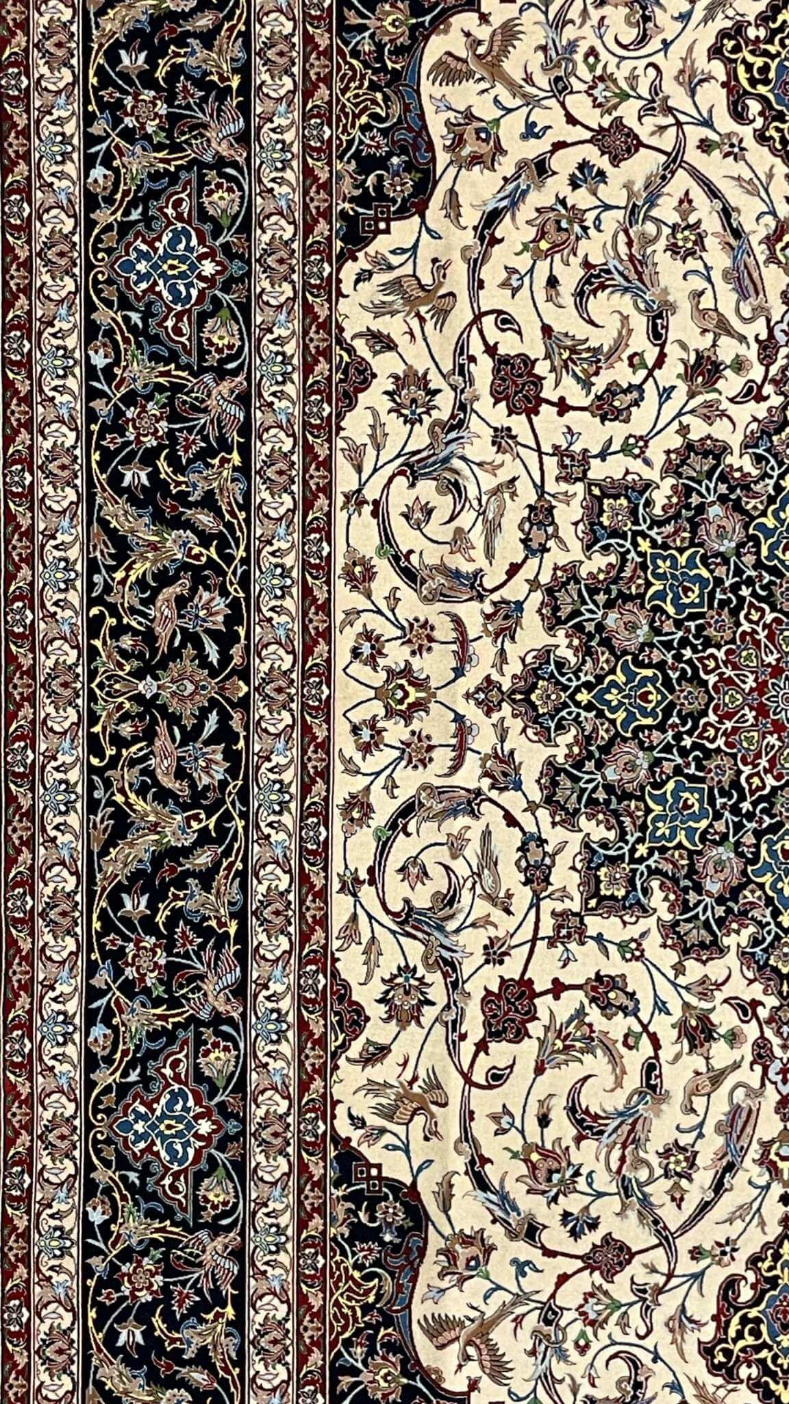 Handcrafted Isfahan carpet with a blend of natural dyes, showcasing timeless Persian artistry.